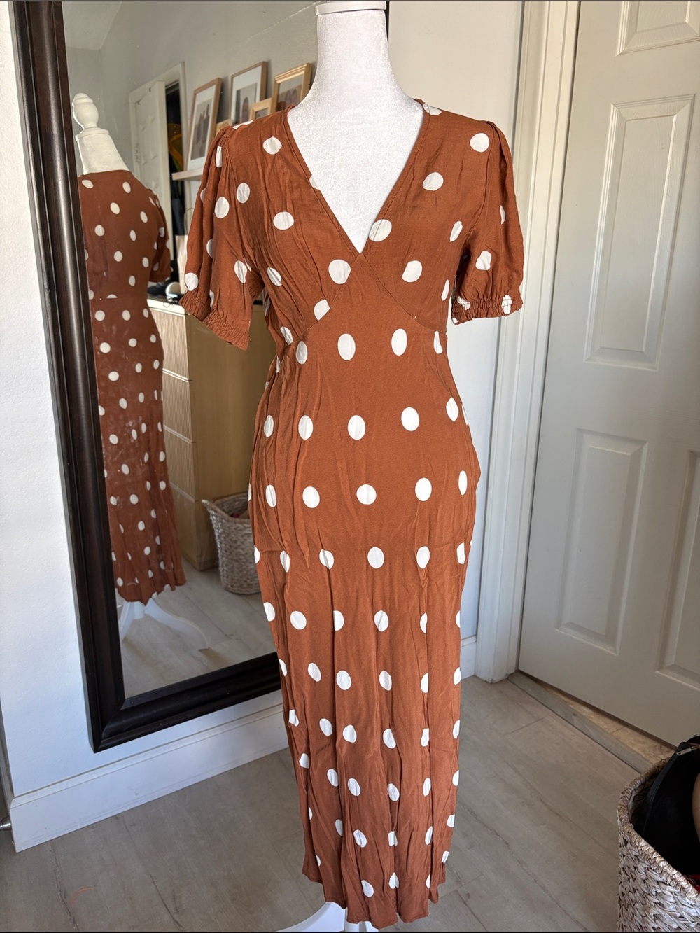a new day Brown Polka Dot Wrap Midi Dress